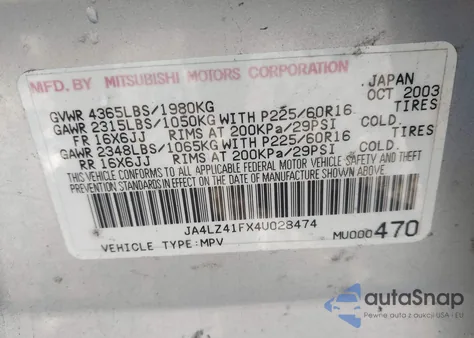 2004 Mitsubishi Outlander Xls из США, поврежденный, VIN JA4LZ41FX4U028474